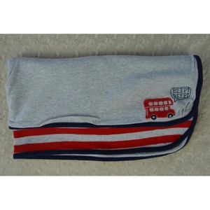 Just One You by Carter's Baby Blanket Red Bus Gray Stripe Navy Blue Trim Beep